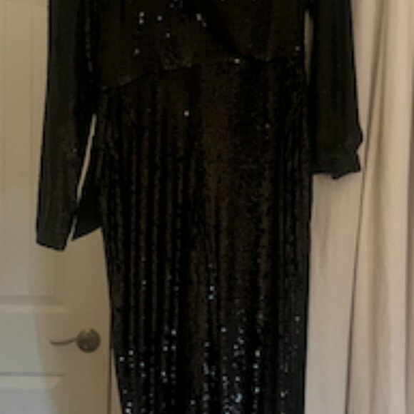 Express All Sequin Bling Padded Shoulder Taper Jumpsuit - Picture 3 of 5